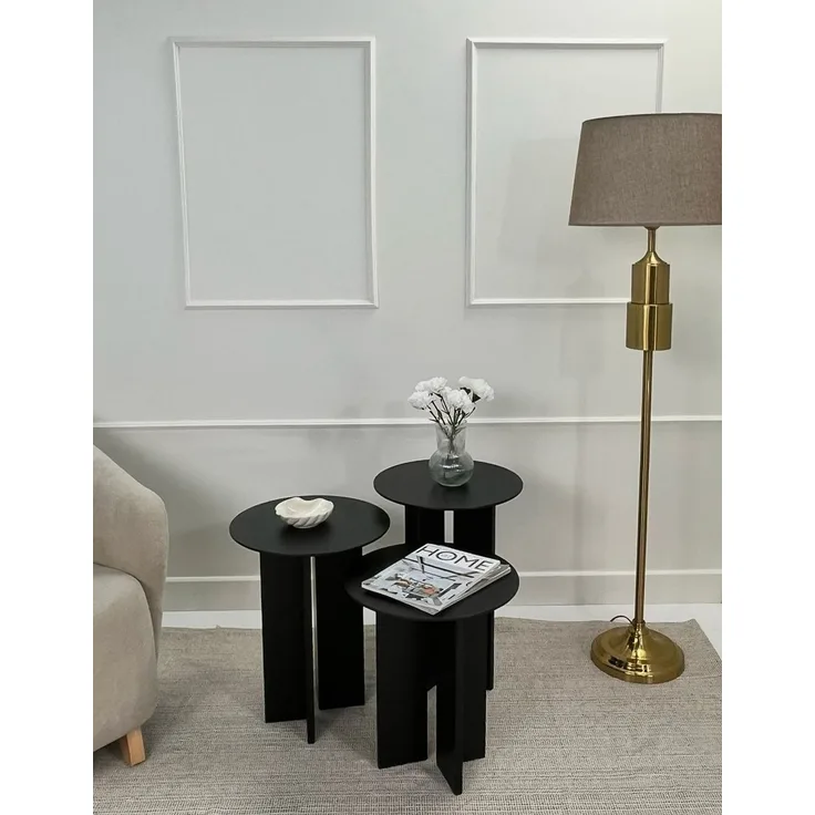 Skye Decor 'Leo (55 + 50 + 45) - Black' Couchtisch-Set, Schwarz, 40 x 55 x 40 cm