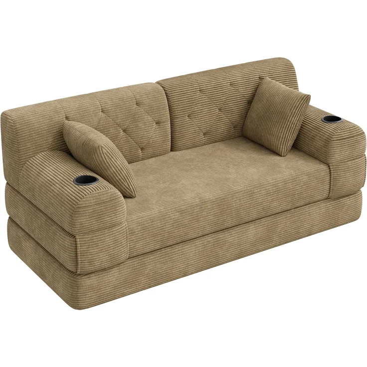 TavilaEcon 2-Sitzer Schlafsofa, komprimiertes Cord Sofa mit hoher Rückenlehne khaki 81 × 80 × 168 cm (H × T × B) – Bild 10