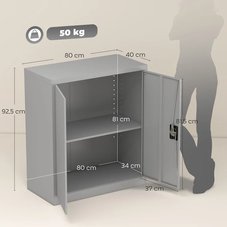 MELAYR, Aktenschrank Stahlschrank Mehrzweckschrank mit verstellbarem Regal und Schloss für, 80 x 40 x 92.5 cm, Grau – Bild 5