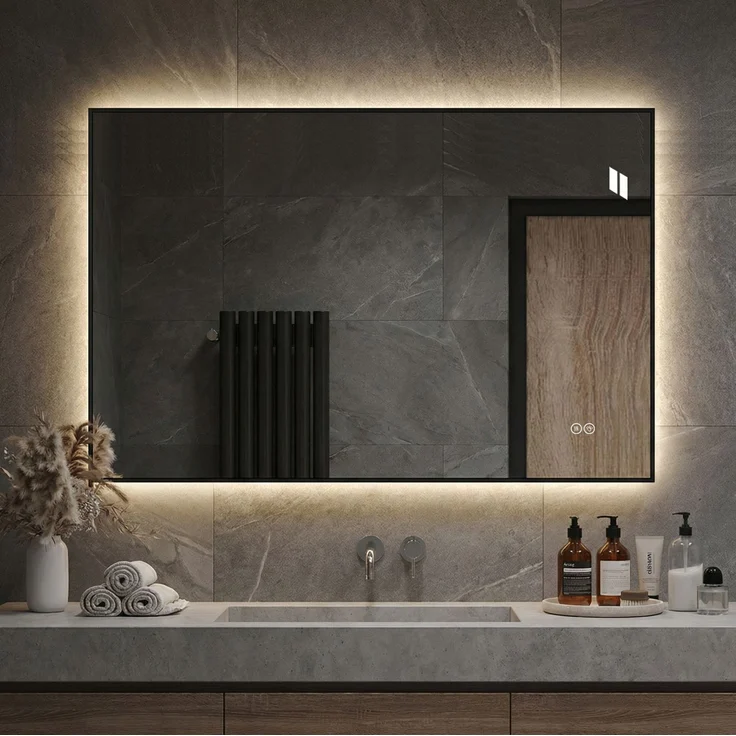 LED-Badezimmerspiegel 50x70 cm mit Aluminiumrahmen, dimmbar, Silber – Bild 1