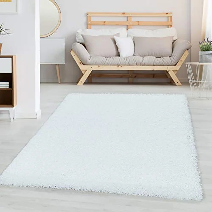 Carpetsale24 Shaggy Hochflor Teppich Wohnzimmer 160x230 cm Weiß - Modern Flauschiger Teppich Extra Weich, Pflegeleicht und Einfarbig - Ideal als Teppich für Schlafzimmer, Esszimmer und Küche – Bild 2