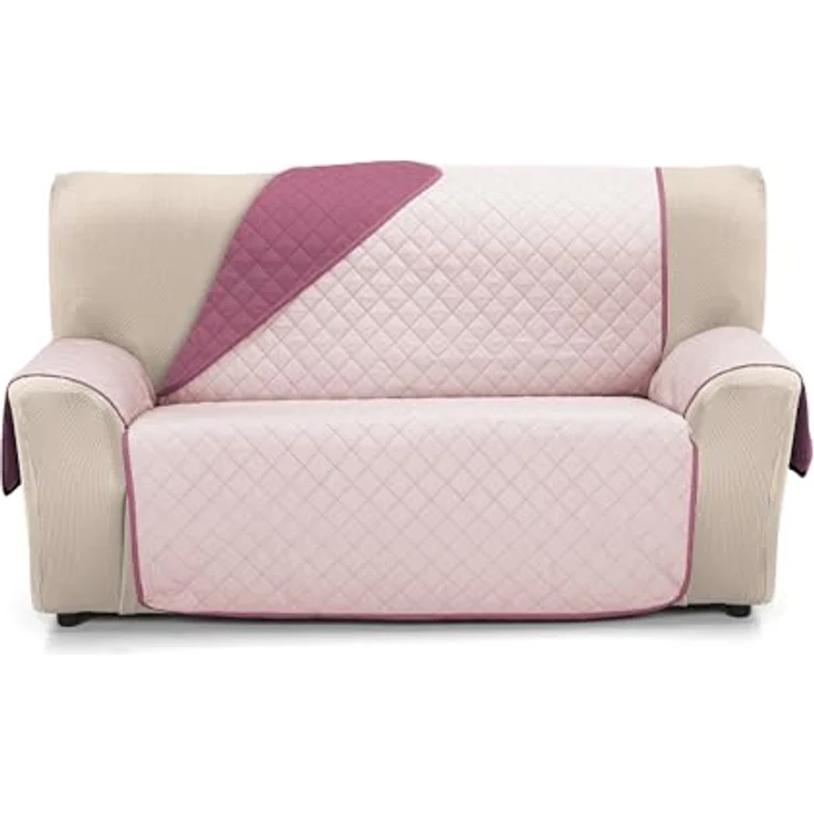 Martina Home Sofaüberwurf gesteppt, wendbar, Bernstein, 3-Sitzer, Aubergine, Lachs – Bild 2