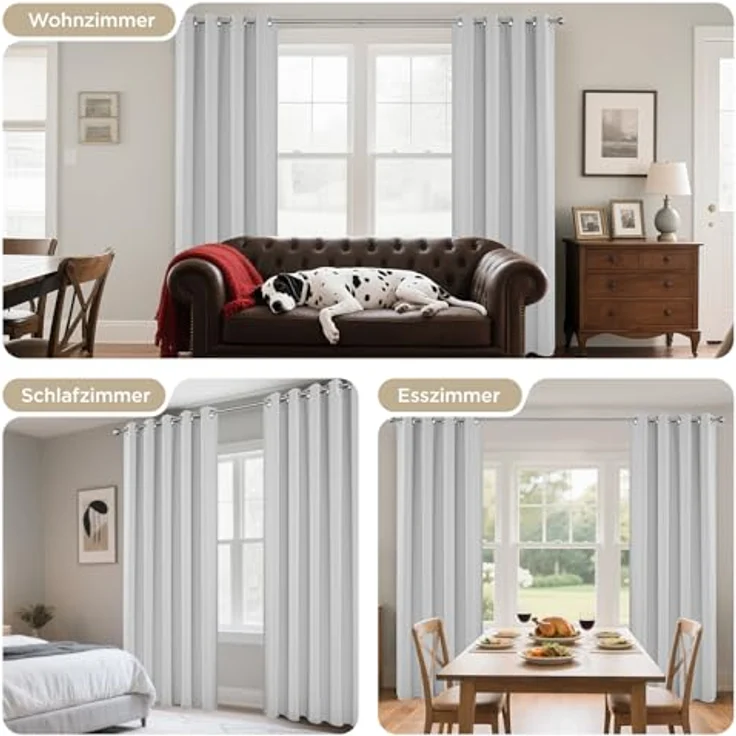 Joydeco Verdunkelungsvorhänge Grauweiß mit Ösen 2er Set H 137 x B 117 cm, Kurze Vorhänge Blickdichte 137 cm Lang für Küche Schlafzimmer – Bild 3