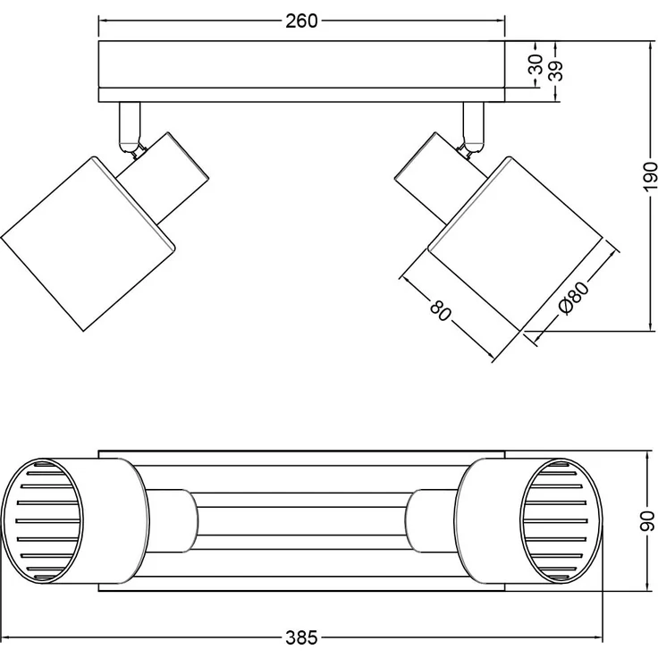 Deckenstrahler TRAVIA 2-flammig, Rauchglas Schwarz & Holzlamellen, Breite 38,5cm – Bild 7