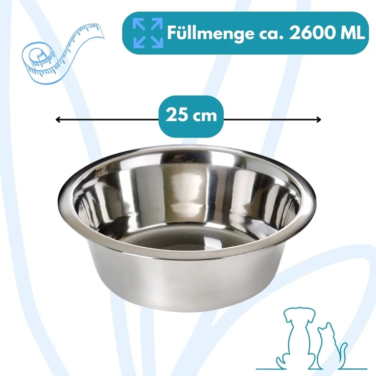 Standard Edelstahl Napf 25 cm 2600 ml Futternapf Wassernapf Hunde Katzen Hundenapf Katzennapf Freßnapf Ersatznapf Rostfrei – Bild 2