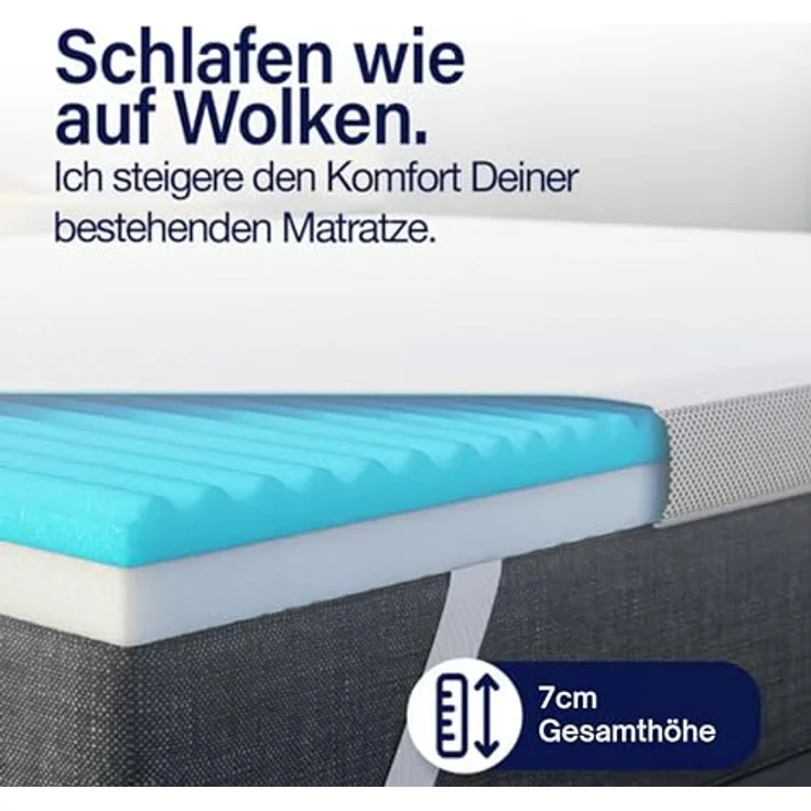 KNERST, Topper Matratzentopper 7-Zonen Komfort, 7cm Höhe, atmungsaktiv, pflegeleicht, 7 cm hoch Gel Topper,waschbarer Bezug, rutschfest, ergonomisch – Bild 3