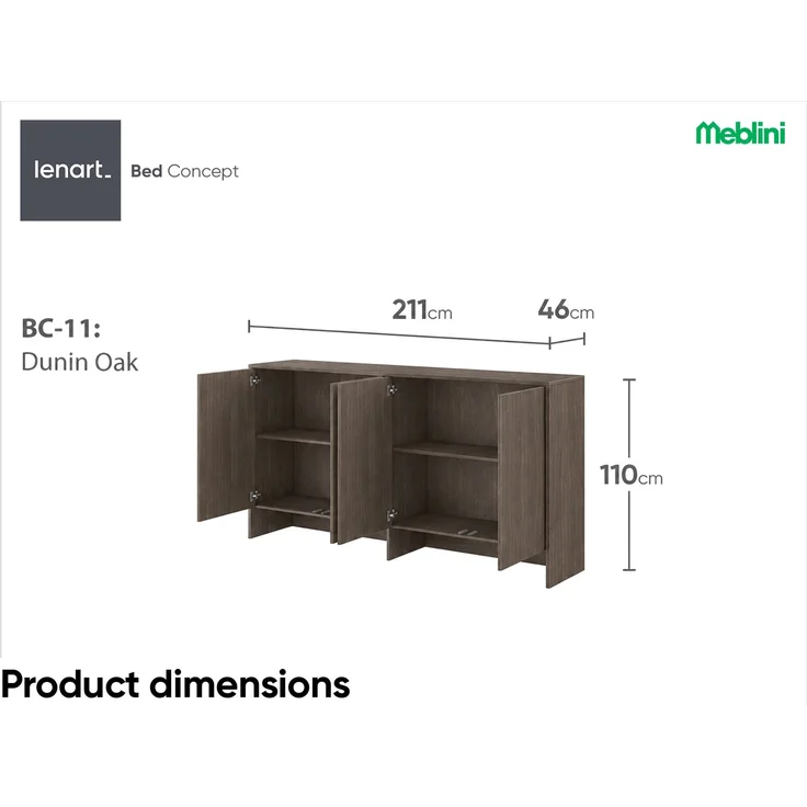 MEBLINI Hängeschrank BC-11 für 90x200 Horizontal Schrankbett - Dunin Eiche - 211x110x46cm - Wandschrank mit Ablagen und Fächern - Wandregal – Bild 7