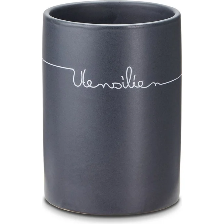 KHG Utensilienhalter Küche Keramik Steingut poliert, Küchen Utensilienhalter Anthrazit Grau mit Beschriftung, Kapazität für ca. 8 Küchenhelfern, Küchen Halter rund Höhe 14 cm & 10,5 cm – Bild 5