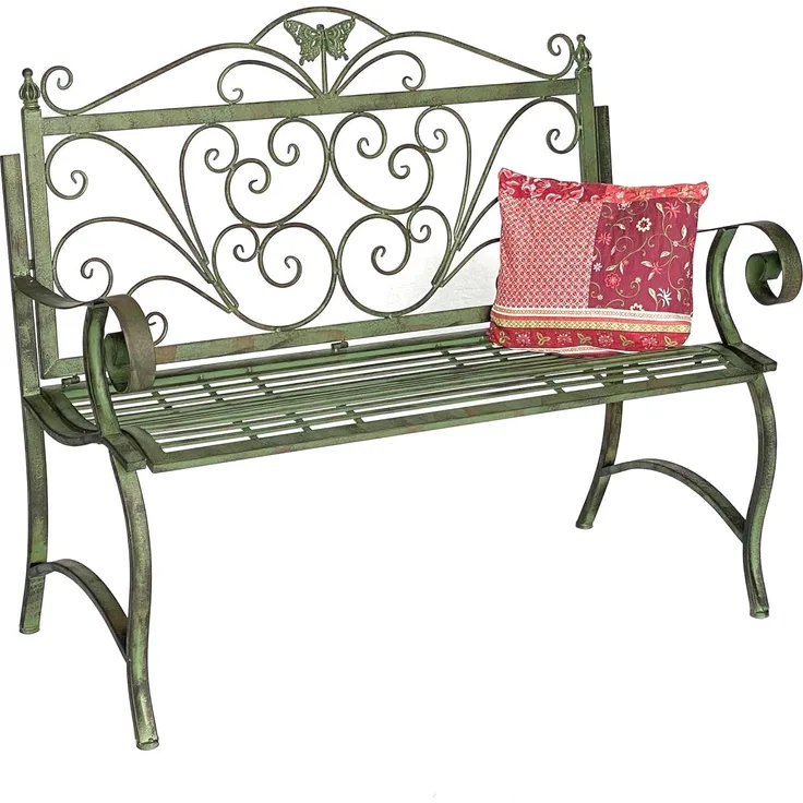 DanDiBo Gartenbank Metall Wetterfest Patina Grün 120 cm 2 Sitzer Sitzbank 96021 Parkbank Eisen Garten