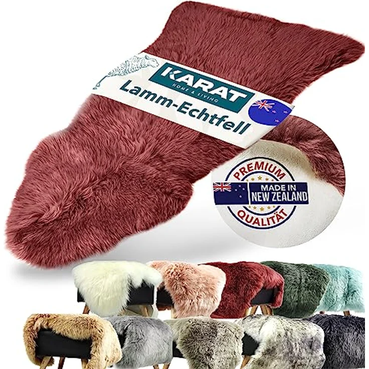 KARAT Lammfell echt - Marsala Flauschige Stuhlkissen Schaffell Deko Teppich für Wohzimmer & Kinderzimmer, Sitzauflage, Dekofell, mit Lederrücken 90x60 cm (Audrey) – Bild 9