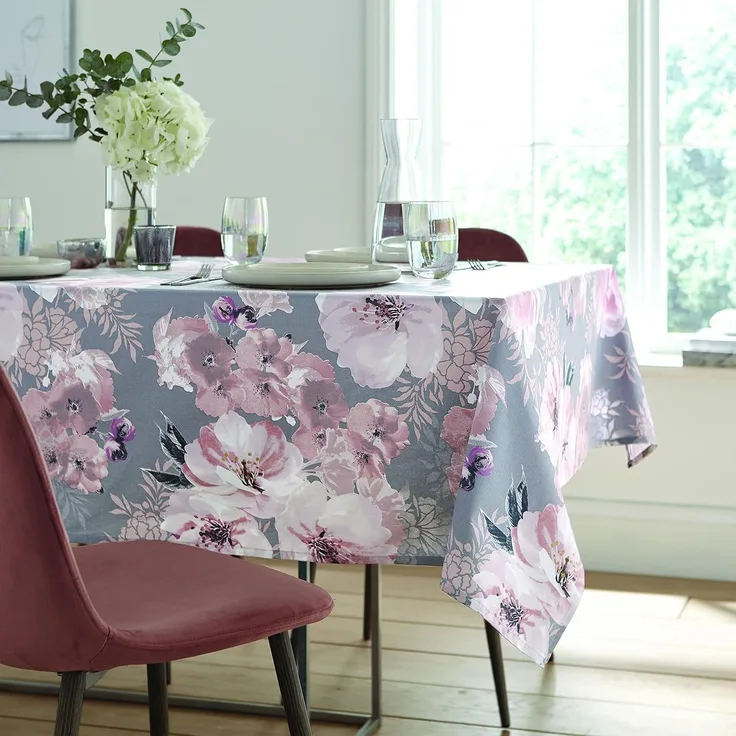 Catherine Lansfield Dramatic Floral-Tischdecke, abwischbar, Baumwolle, 137x229 cm, Grau