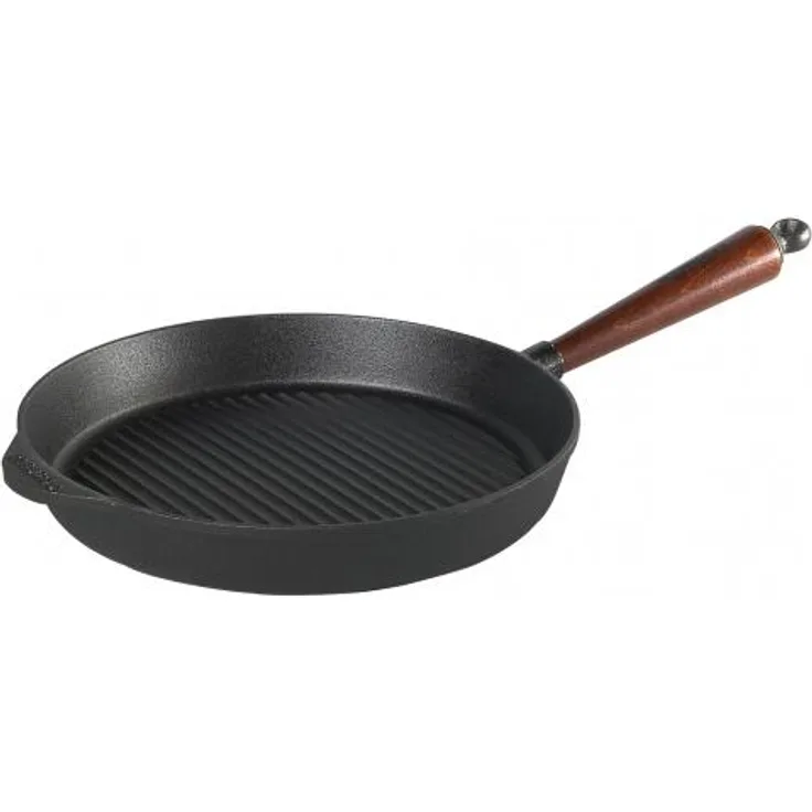 Grillpfanne 28 cm aus Gusseisen 0028T, hoher Rand / Griff Buche von SKEPPSHULT