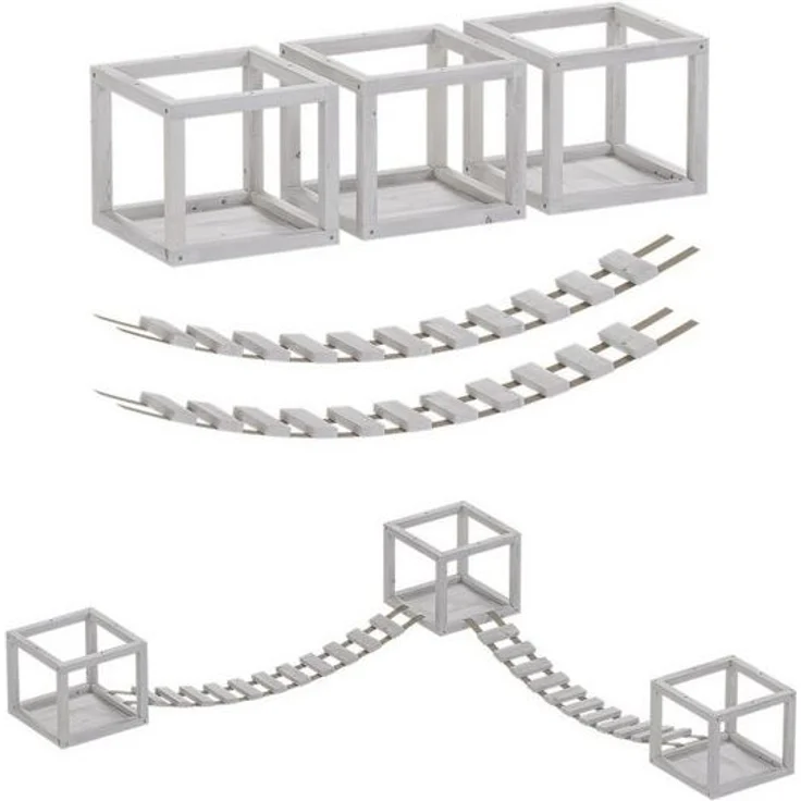 QLS Katzen-Kletterwand Deckenmontage, Set mit 2 Brücken und 3 Liegen aus Holz – Bild 4