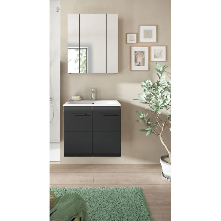 Badkombination (B/H/T: 60x185x46 cm) in schwarz matt und Nox Oak Nachbildung – Bild 6