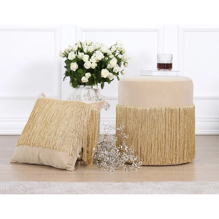 Atelier Del Sofa Modern Gold Velvet Pouffe, 40 cm Height x 45 cm Depth | 100% Velvet, 6 cm Orthopedic Sponge, PVC Coated Hidden Legs | Stylish & Functional Seating, 150 kg Capacity – Bild 6