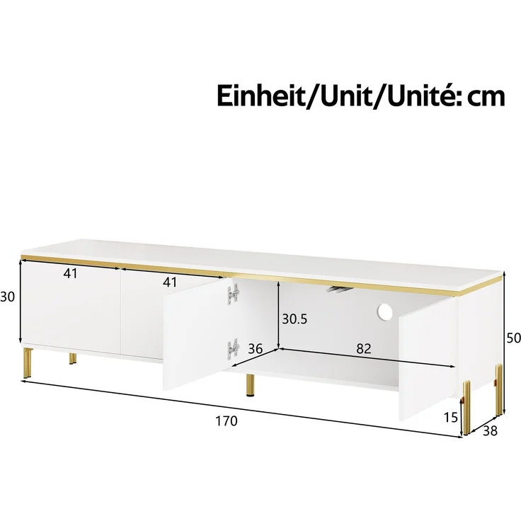 EINHOM Modernes Luxus-TV-Schrank- und Couchtisch-Set, Hochglänzende Oberfläche in Unifarbe, Goldene Kanten, Großzügiger Stauraum – Bild 2