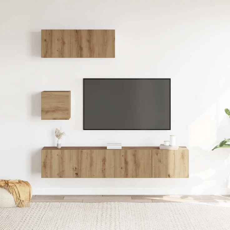 vidaXL 4-tlg. TV-Schrank-Set Wandmontage Artisan-Eiche Holzwerkstoff 3329220 – Bild 2