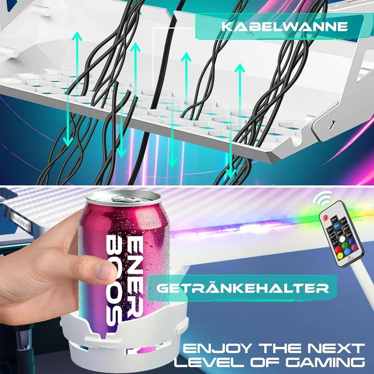 KESSER Gamingtisch, Gaming Schreibtisch mit Getränkehalter Ergonomischer Gamer Tisch – Bild 7