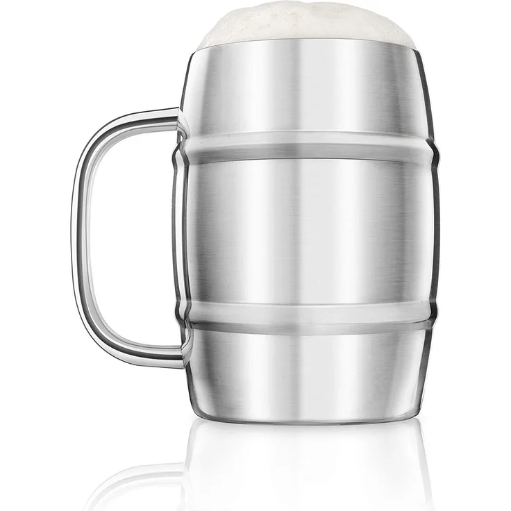 Final Touch Stainless Steel Beer Keg Mug Tankard Edelstahl Groß Doppelwandig Glas Biergläser Bierkrug - 1 Liter -FTA1700