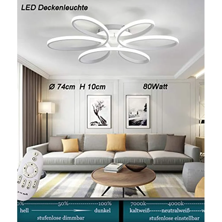 Eurohandisplay LED Deckenleuchte LED Deckenlampe Fernbedienung Lichtfarbe einstellbar dimmbar Leuchte, LED fest integriert, Warm- bis Kaltweiß einstellbar, Lichtfarbe und Helligkeit mit Fernbedienung einstellbar – Bild 4