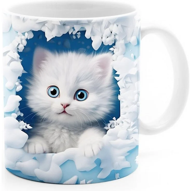 MoonWorks Tasse Tasse Weihnachten 3D Illusion Katze Schneemann Weihnachtsmann, Keramik – Bild 4