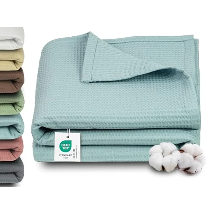 Zollner Kuscheldecke Hellblau, 150x200 cm, 100% Baumwolle, Oeko-Tex® Standard 100, waschbar bis 60°C – Bild 1