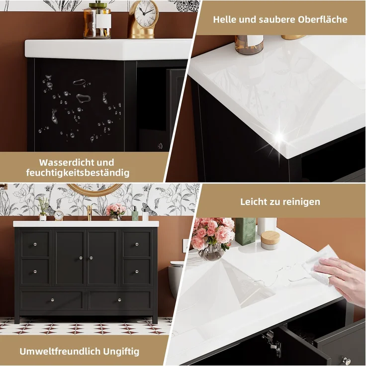 Standwaschtisch mit Kunstharzbecken, 120x50x86,5 cm, Schwarz – Bild 7