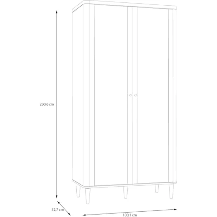 Forte LACETTI Kleiderschrank 100, moderner Schrank mit Skandi Lamellen Design, 2-türig, Schlafzimmer, Kaschmir | Beige mit Valencia Eiche Holzdekor, 100,1 cm breit x 200,5 cm hoch x 52,7 cm tief – Bild 2
