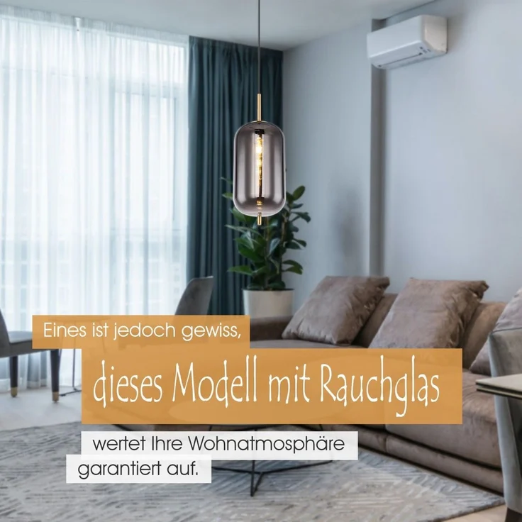 Hängelampe Esszimmer Hängeleuchte Wohnzimmer Rauchglas Pendelleuchte Küche – Bild 4