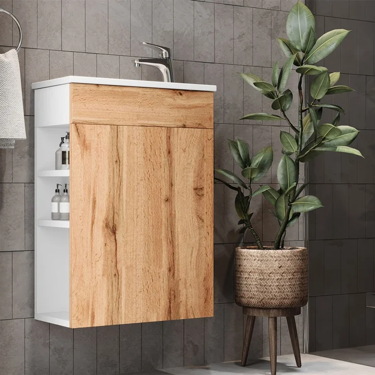 Waschbeckenunterschrank Amadeo Goldkraft Eiche 2 Teile, mit Waschbecken Vicco – Bild 4