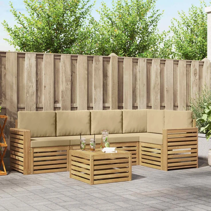 vidaXL Outdoor-Sofagarnitur 6 stk. 5-Sitzer Weiß und Beige Polyester 3391883 – Bild 1