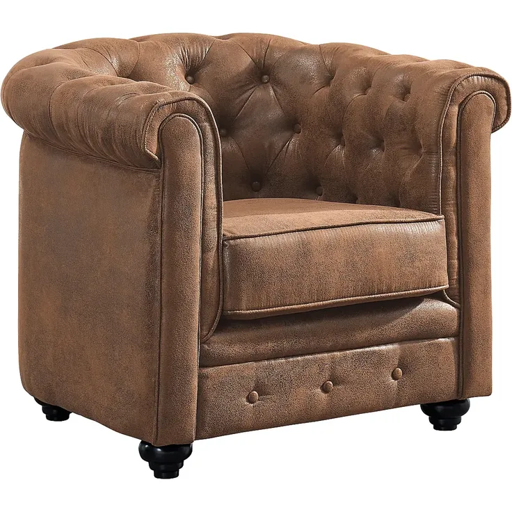 Vente-unique - CHESTERFIELD - Sessel mit gerader Rückenlehne - Holz, Platte - Holz - Braun - 82 x 78 x 72 cm