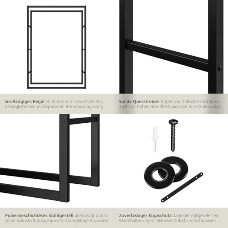 tectake Kaminholzregal Holzlager Tuby, für In- & Outdoor, 100,5x25x150cm, BxTxH:100.5x25x150,00 cm, Industrial-Look – Bild 5