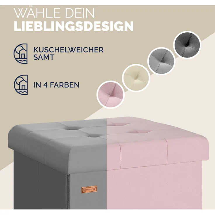 CASARIA® Sitzhocker mit Stauraum, Samt, anthrazit – Bild 9