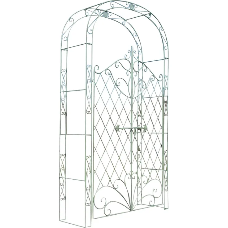 Rosenbogen MINDEN mit Tor - 120x40x220cm, Metall, Antik-Grün | Rankhilfe Rosen Rankgitter Gartendekoration
