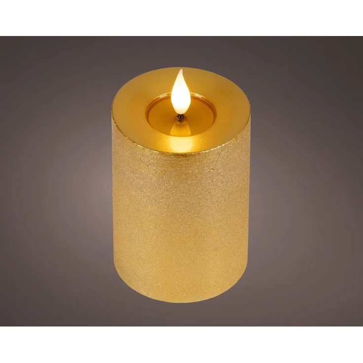 Lumineo LED-Kerze, Timer, warmweiß, LED Kerze 7,5x13,5cm mit Timer Wachs Flacker-Effekt Gold / Warmweiß – Bild 2