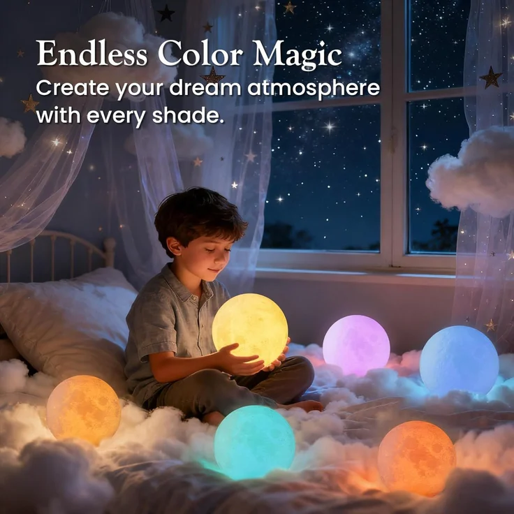 EXTSUD LED Nachtlicht 15cm Mond Lampe 16 Farben 3D Mondlampe mit Fernbedienung, Touchschalter eingebaut Batteriebetrieben dimmbar USB Wiederaufladbare, Nachtlampe Schlafzimmer Dekorative Lichter, für Kinder, M15 – Bild 7