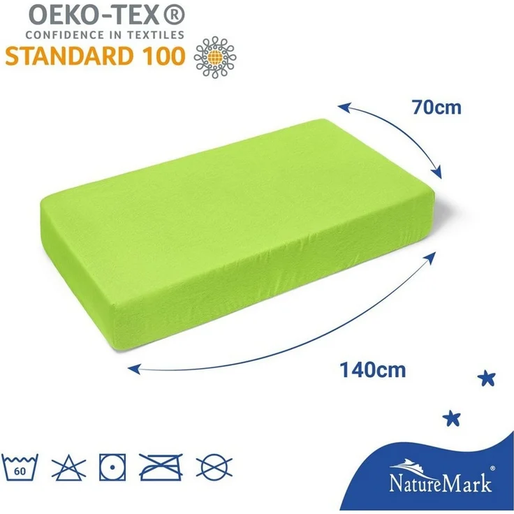 NatureMark Spannbettlaken Frottee Spannbettlaken, 80% Baumwolle / 20% Polyester, Gummizug: rundum, (2 Stück), 2er Set Kinder Spannbettlaken Frottee, Spannbetttuch 80% Baumwolle / 20% Polyester, für Babybett und Kinderbett, 70x140 cm - Apfel grün – Bild 3
