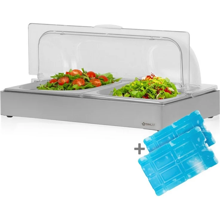 Mahlzeit Buffet-Vitrine Kühl Servierplatte, 54 x 34 x 24,5 cm, 2x GN 1/2 Kühlplatte,Kühlschale, Edelstahl, Leicht zu reinigen – Bild 5