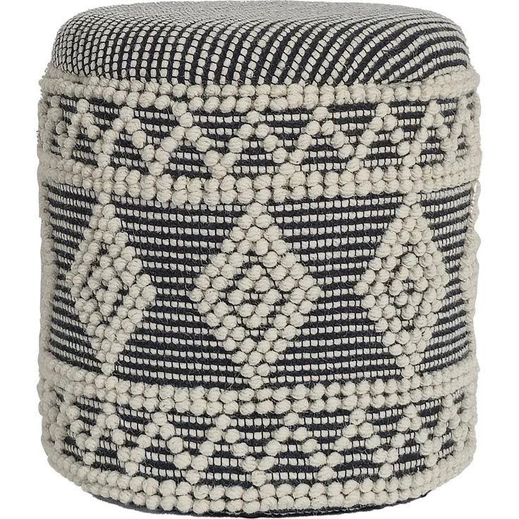 Hocker Boho Wolle Grau-Creme Ø40x45cm mit Stauraum & abnehmbarem Deckel – Bild 6