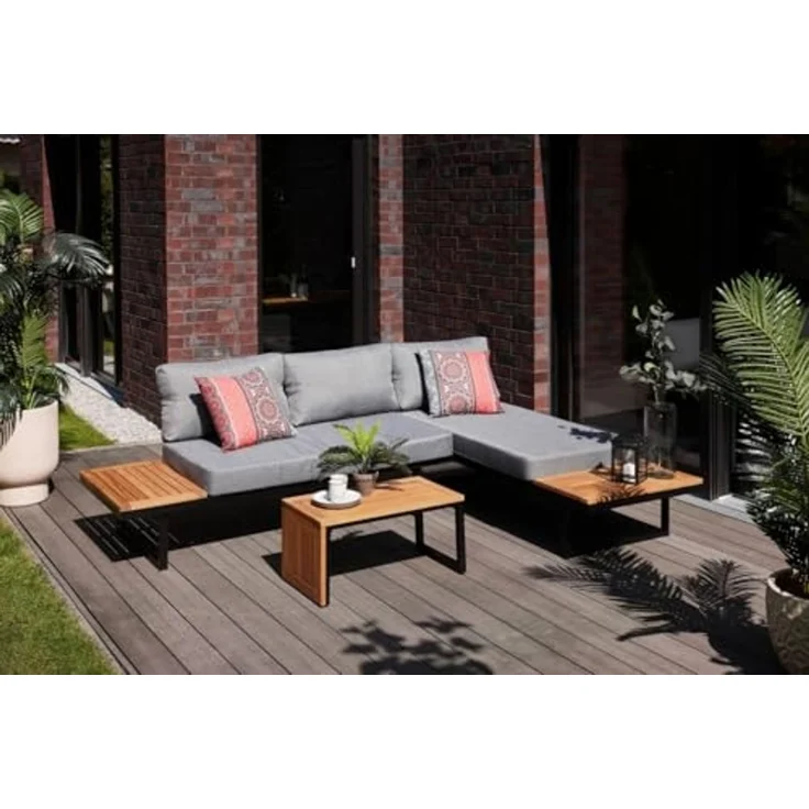 Primaster Gartenmöbel-Set Vulcano Holz/Aluminium Ecksofa Sitzgruppe Lounge Set – Bild 3