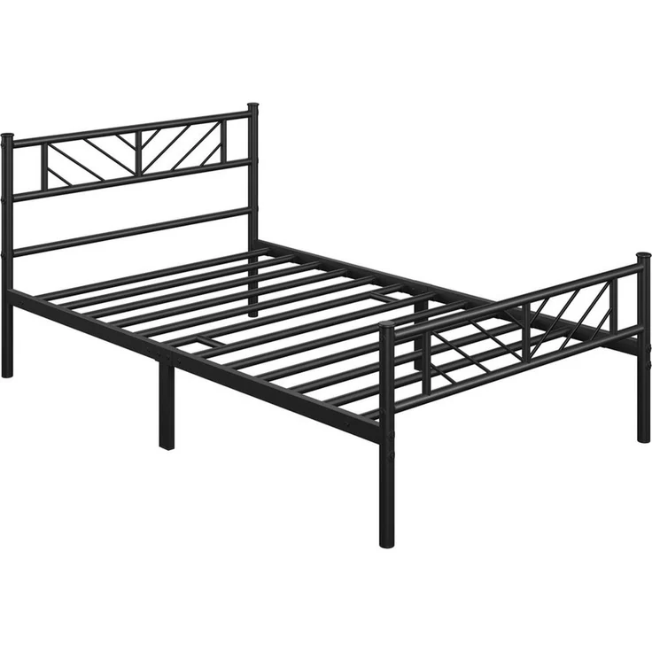 Yaheetech Metallbett Bettgestell 90x200 cm, Minimalistischer Bettrahmen mit Kopfteil Gästebett mit Lattenrost, Schwarz – Bild 1