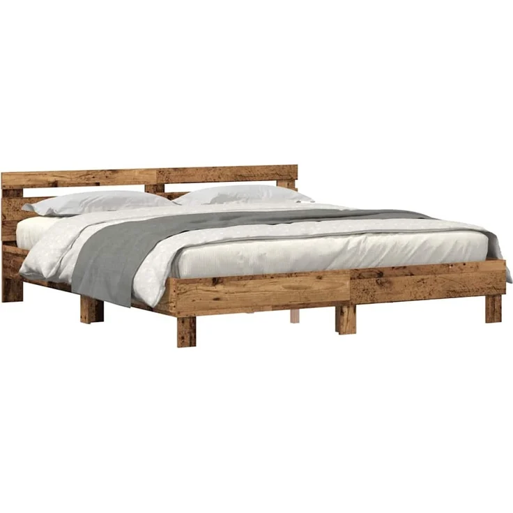 vidaXL Bettrahmen mit Kopfteil Altholz 200 x 200 cm Holzwerkstoff 3333933 – Bild 3