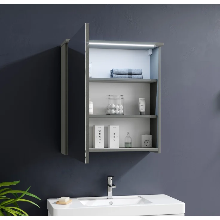Badezimmerspiegelschrank >Two< LED, Steckdose, titan-grau / weiß - 60x68x23cm (BxHxT) – Bild 6