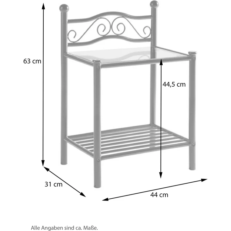 Romantische Nachtkonsole aus Metall in Cremeweiß mit Glasablage – Landhausstil – Bild 3
