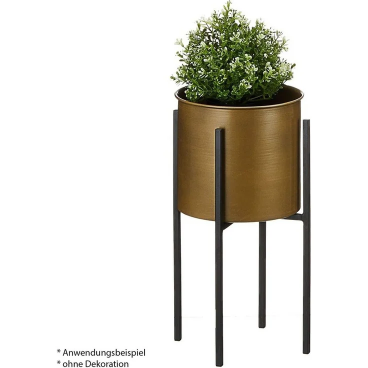 CEPEWA Blumentopf Pflanztopf gold auf schwarzem Gestell 24x50cm Blumenständer – Bild 3