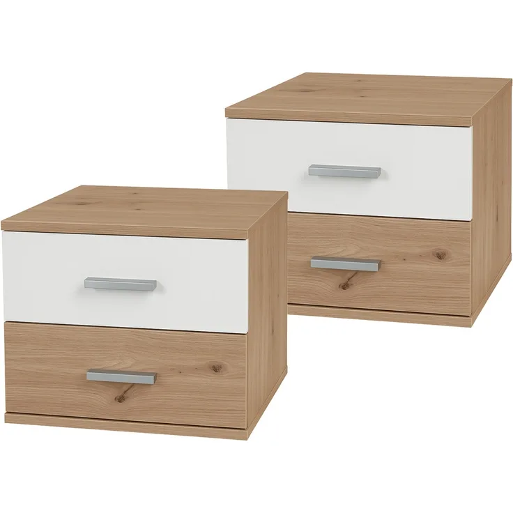 HTI-Living Nina Weiß Artisaneiche Nachtschrank mit 2 Schubladen 2er-Set