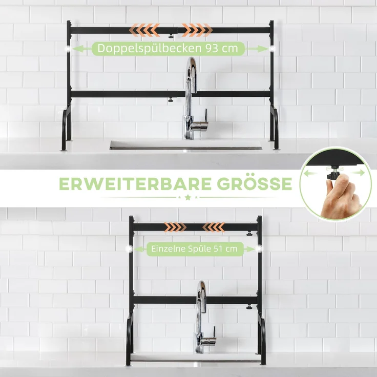 JARDJ Abtropfgestell, längenverstellbar 51-93 cm, viele Elemente, flexible Anordnung, 93 x 30 x 52cm, schwarz – Bild 8