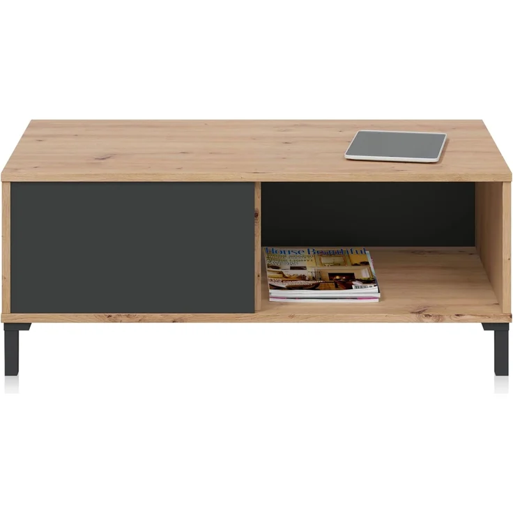 Habitdesign Couchtisch, Melamin Holz, Eiche Nodi und Anthrazit, Pequeña – Bild 5
