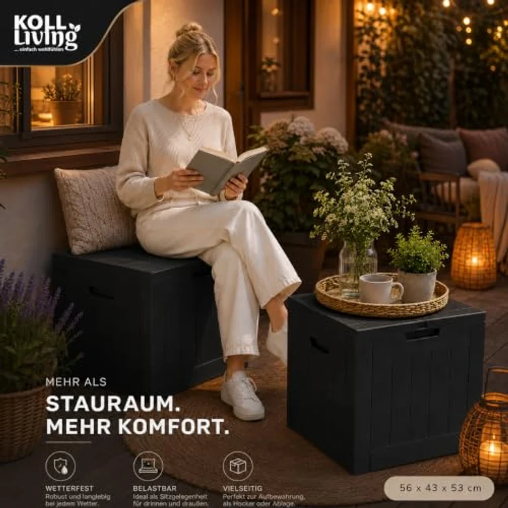 Koll Living Gartenbox Cubex, witterungsbeständig, pflegeleicht, 118 Liter, Anthrazit, 56 x 43 x 53 cm – Bild 2